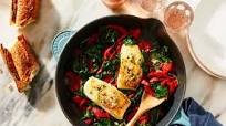 Pan-Seared Halibut with Roasted Peppers Pan-Seared Halibut with Roasted Peppers