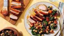 Honey-harissa pork chops with Moroccan-spiced chickpeas and chard Honey-harissa pork chops with Moroccan-spiced chickpeas and chard