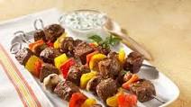 Beef, Sweet Peppers and Mushroom Kabobs with Cucumber-Yogurt Sauce Beef, Sweet Peppers and Mushroom Kabobs with Cucumber-Yogurt Sauce