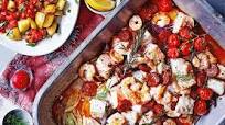 Spanish roasted fish with patatas bravas Spanish roasted fish with patatas bravas