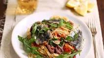 Grilled Sardines with Tomato, Rosemary & Olive Spaghetti Grilled Sardines with Tomato, Rosemary & Olive Spaghetti